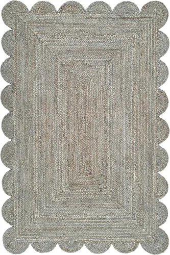 Vista 10 de Alfombra de Área de Yute Festoneada Alfombra de Yute Boho Alfombra Costera Festoneada, Gris Pardo Oscuro 2'x3' Gris topo oscuro