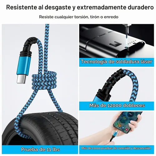Vista 4 de Cable USB a USB C de 6 pies/Paquete de 3 para iPhone 17 16 15/15 Pro/15 Pro Max/15 Plus, cable de carga rápido USB A a USB tipo C para Samsung