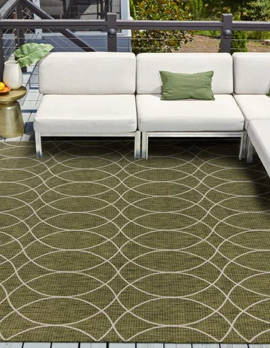 Vista 36 de Unique Loom Outdoor Trellis Collection - Alfombra de área (10 pies, redonda, verde/marfil)