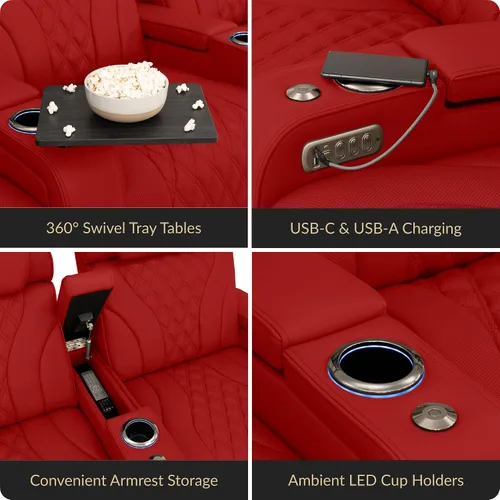 Vista 6 de Seatcraft Luminis LT - Asiento de cine en casa, reclinable, color rojo
