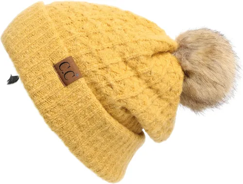 Vista 45 de Gorro unisex liso con pompón y ribete (HAT-43) de C.C Hatsandscarf Exclusives Marfil