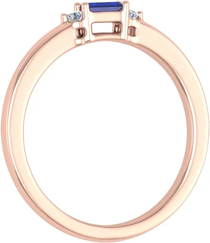 Vista 2 de FINEROCK Anillo de boda con forma de baguette de 0.15 quilates con zafiro azul y diamante blanco redondo en oro de 10 quilates