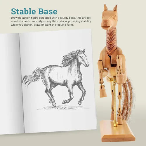 Vista 5 de U.S. Art Supply Maniquí de caballo de madera de 8 pulgadas para dibujar - Maniquí articulado con base y cuerpo flexible para dibujar la figura equina