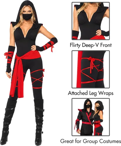 Vista 3 de Leg Avenue Disfraz de ninja mortal de 4 piezas para mujer