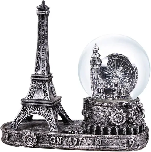 Vista 7 de Rueda de la fortuna antigua, coleccionable de globos de nieve, estatua de la torre Eiffel de París Francia, centro de mesa, decoración de escritorio