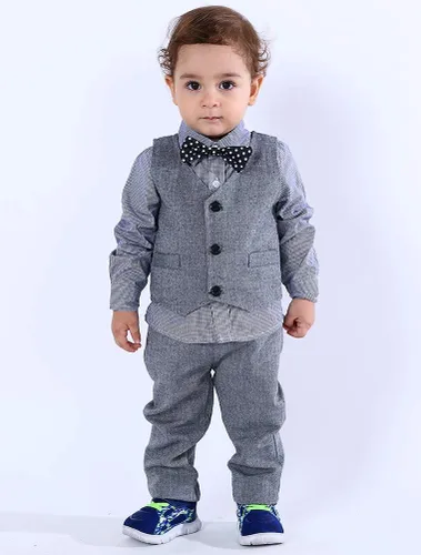 Vista 5 de Conjunto de chaleco de 3 piezas para bebé niño con camisa, chaleco y pantalón