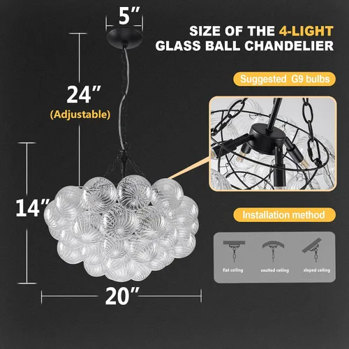 Vista 2 de Bubble Glass - Lámpara colgante de cristal transparente, color negro