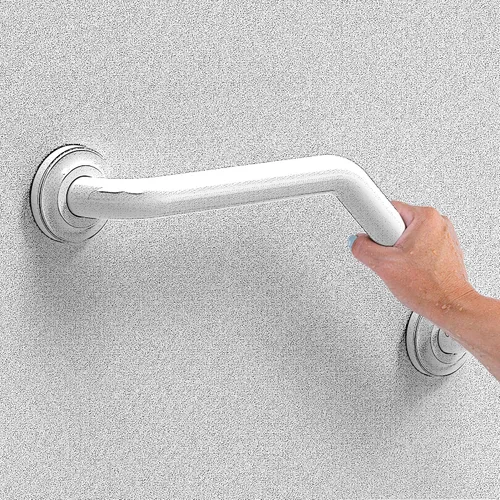 Vista 5 de Barra de agarre en ángulo de 16 pulgadas para montaje de perno, ayuda de movilidad de baño, compatible con ADA, soporte de 500 libras, acero Blanco
