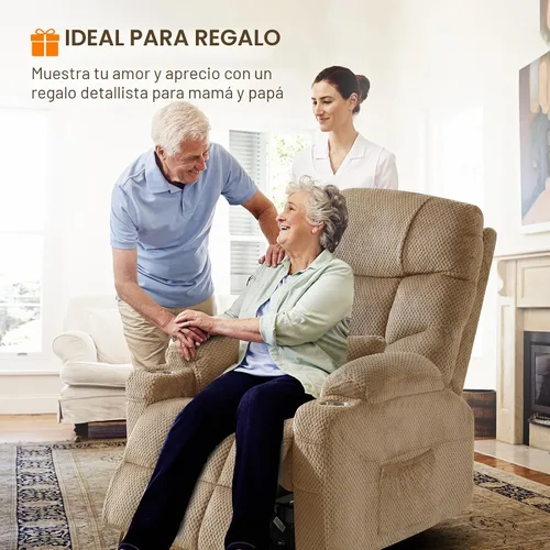 Vista 7 de CDCASA Silla Reclinable de Elevación Eléctrica de Gran Tamaño con Doble Motor que se Recuesta Completamente con Masaje, Calefacción, Textil