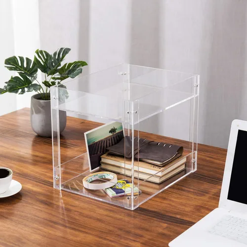 Vista 4 de MyGift Organizador de cartas de acrílico transparente de 2 niveles, tamaño A4, organizador de documentos de 2 niveles, soporte de papel de archivo