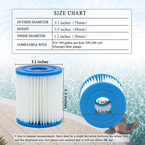 Vista 5 de Cartucho de filtro tipo I para piscinas, cartucho de filtros de repuesto para 58093, para ondas de verano, para bombas de filtro de 300/330 gales/H