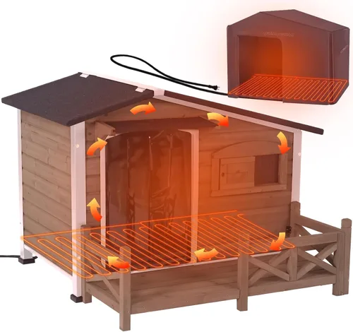 Vista 7 de Casa de madera para perros pequeños, gatos, jaula de interior con solapas de puerta de PVC