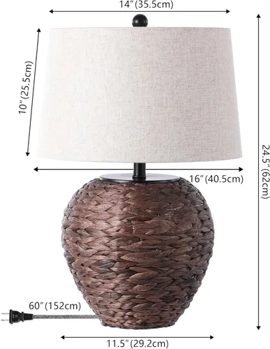 Vista 4 de JONATHAN Y JYL6501B Alaro 24.5" lámpara de mesa de estilo granja costera de jacinto de agua LED para recámara, sala de estar, oficina, marrón oscuro
