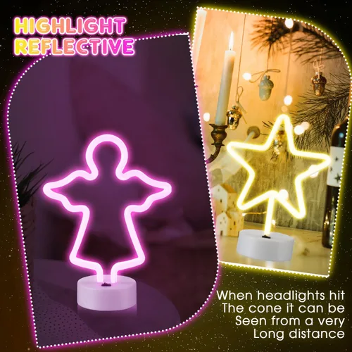Vista 4 de Baquler 4 letreros de neón de Navidad con luz LED de neón con base de soporte, muñeco de nieve iluminado, luces nocturnas con batería o USB