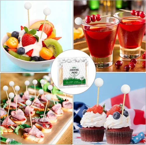 Vista 5 de Aodaer 120 palillos de cóctel de golf, palillos de dientes con temática de golf de 4.72 pulgadas para aperitivos, sándwich de frutas desechables