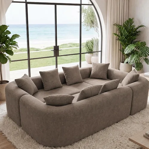 Vista 18 de Claiks Sofá modular deshuesado de 123 pulgadas, sofá en forma de L para sala de estar, sofá moderno de asiento profundo de 3 plazas, tela de Gris