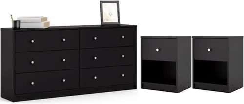 Vista 10 de Home Square Juego de dormitorio de 2 piezas con cómoda doble de 6 cajones y mesita de noche de 1 cajón en negro