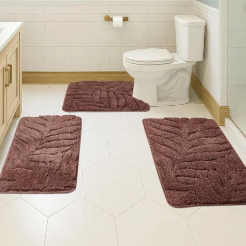 Vista 11 de Juego de 3 alfombras de baño suaves y absorbentes, peludas, suaves, antideslizantes, para ducha, bañera y bañera, lavables a máquina