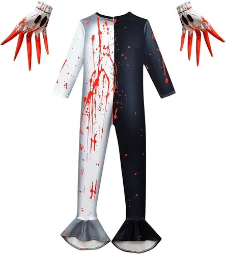Vista 2 de Disfraz de gato de dibujos animados para niños, overol de Halloween de monstruo de terror para cosplay