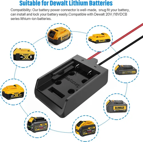 Vista 3 de Adaptador de rueda eléctrica con fusible e interruptor para batería Dewalt de 20 V, adaptador de batería hermético no soplado con fusible de 30 A