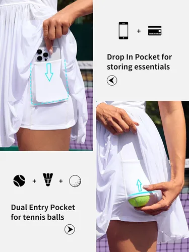 Vista 5 de ATTRACO Vestidos de tenis para mujer con bolsillos cortos y brasier con cuello en V y espalda cruzada trajes de golf