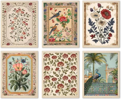 Vista 11 de Hwetui Juego de 6 Pósteres de Arte de Pared de Lienzo Navideño Vintage, Cuadros de Reno y Árbol Invernal Decoración de Pared, Pinturas de Paisajes