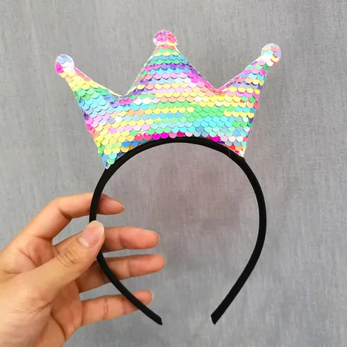 Vista 2 de Diadema de corona con purpurina láser, accesorios para el cabello de lentejuelas para niñas y mujeres, fiesta de cumpleaños, Día Internacional