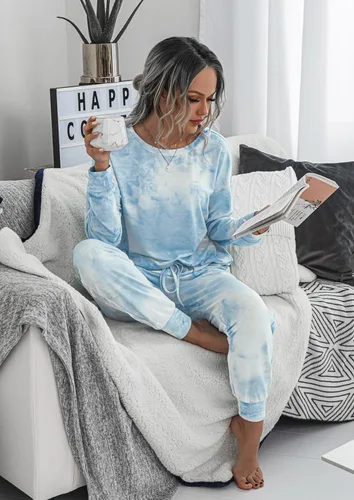 Vista 43 de Prettygarden - Conjunto de pijama de dos piezas para mujer, diseño de teñido anudado, sudadera informal de manga larga con pantalones largos, ropa