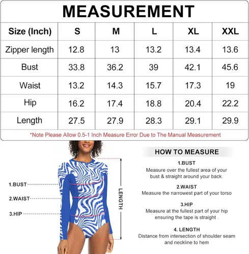 Vista 7 de color cosplayer Traje de baño de una pieza de manga larga con protección solar UPF 50+ para mujer, azul (Blue Wavy)