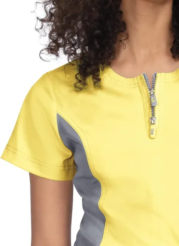 Vista 3 de KOI Lite - Camiseta deportiva con 4 bolsillos y cuello con cremallera para mujer