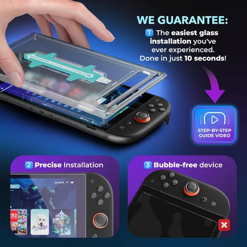 Vista 2 de Paquete de 2 protectores de pantalla para Nintendo Switch 2 (2025) con bandeja de alineación de fácil ajuste, ultra HD transparente y antiarañazos