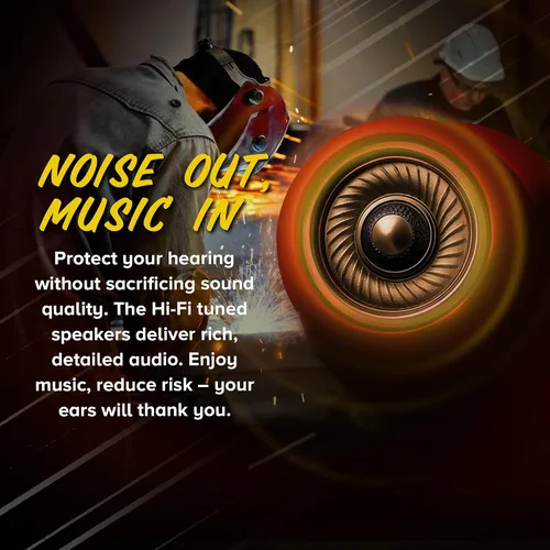Vista 5 de Plugfones Protector Volume Limited Audio Earbuds, tapones para los oídos compatibles con OSHA con sonido, negro y rojo