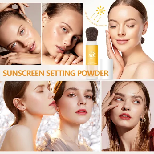Vista 6 de Polvo de ajuste de protección solar para cara, polvo mineral protector solar, control de aceite, acabado mate natural, transpirable, polvo facial