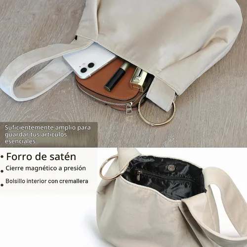 Vista 4 de Bolso de mano pequeño de terciopelo con asa superior para mujer Beige