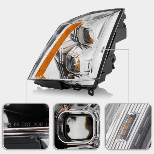 Vista 4 de ACANII - Para [modelo halógeno] 2008-2014 Cadillac CTS carcasa cromada Switchback LED tubo proyector faros delanteros