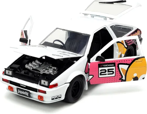 Vista 8 de Jada Toys Sanrio 1:24 1986 Toyota Trueno (AE86) - Figura de coche fundido a presión y Aggretsuko, juguetes para niños y adultos (33725)