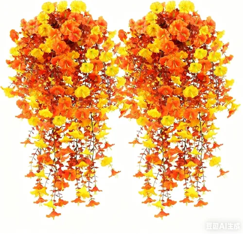 Vista 16 de AirSun Vid de flores artificiales de gloria matutina, 2 plantas colgantes de 15 pies, guirnalda de seda falsa de plantas verdes falsas