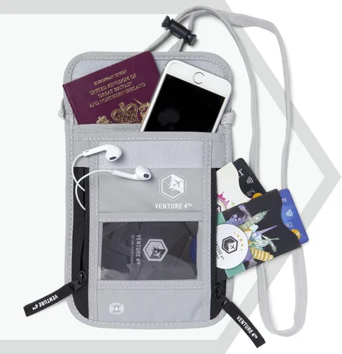 Vista 3 de Venture 4th bolsa de cuello de viaje con traba RFID, Plateado), V4-01-NP-SL