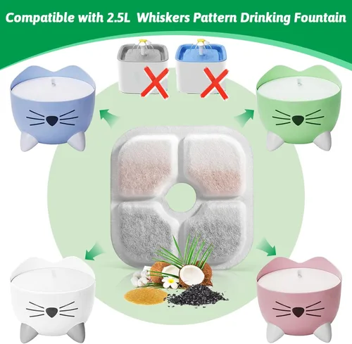 Vista 2 de Filtros de repuesto para fuente de agua para gatos aptos para fuente de 2.5 L con patrón de bigotes, filtro de fuente de agua de triple acción