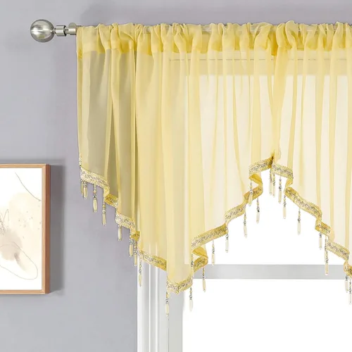 Vista 18 de WUBODTI Cortinas transparentes con cenefa con cuentas negras para ventanas, 1 unidad, cenefas de cortina semitransparentes para dormitorio y cocina