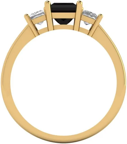 Vista 4 de 0.89ct Corte Princesa 3 piedras Solitario Wacento Negro Onyx Diseñador Boda Nupcial Art Deco Aniversario Anillo de 14k Oro Amarillo