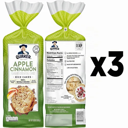 Vista 4 de Quaker Tortas de Arroz Grandes, Manzana y Canela, Paquete de 3