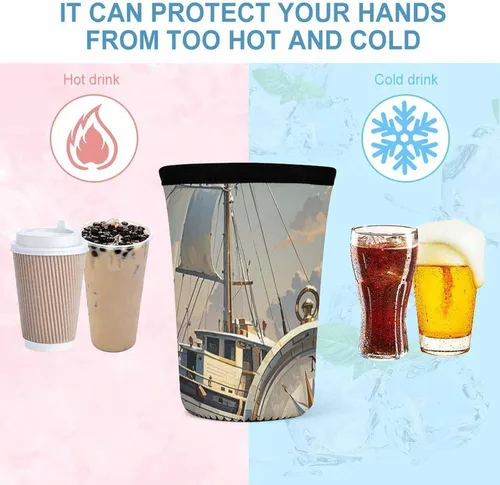 Vista 4 de Ship And Compass Reusable Insulated Neoprene Iced Coffee Cup Sleeves 3 Sizes Diving Material Cup Durable Beverage Covers for Cold Coffee Tea Drinks