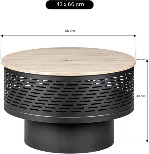 Vista 6 de OutVue Fogatas de leña de 26 pulgadas con parrilla y tapa, mesa de fogata para exteriores con cubierta impermeable y atizador de fuego, fogata al