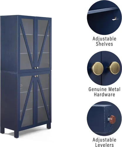 Vista 4 de Crosley Furniture Cassai - Armario de almacenamiento alto para despensa con estantes, cocina, comedor o lavandería, color azul marino