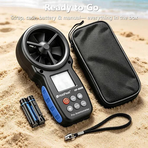 Vista 7 de HoldPeak 866B Anemómetro Digital Portátil Medidor de Velocidad del Viento para Medir Velocidad del Viento, Temperatura y Sensación Térmica