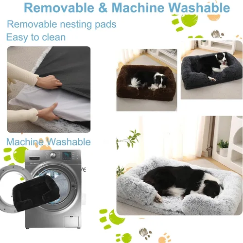 Vista 3 de Camas ortopédicas para perros de gran tamaño con forro impermeable y parte inferior antideslizante, cama rectangular lavable para perros y gatos