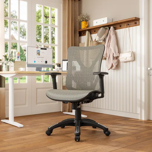 Vista 2 de Silla de oficina ergonómica, sillas de escritorio de malla para computadora con certificación BIFMA X5.1, soporte lumbar ajustable, brazo 3D