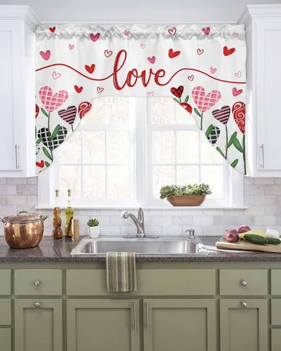 Vista 16 de Cortinas de Gnomos de San Valentín con Cenefa para Cocina, Cortinas con Bolsillo para Barra para Dormitorio, Sala de Estar, Baño, Cafetería, Negro