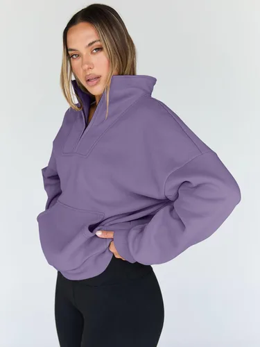 Vista 3 de Trendy Queen - Sudaderas con medio cierrey capucha de gran tamaño, comoda, extragrande, para otoño, Y2K, ropa de invierno, 2024